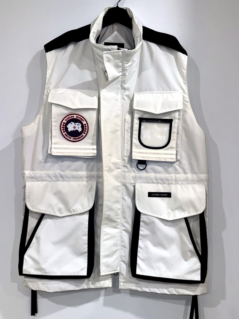 Canada Goose White Utility Vest with Black Trim - Men's Outdoor Vest